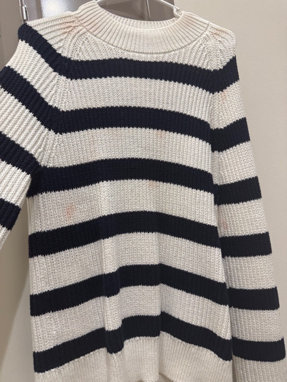 Tommy Hilfiger Black and Cream Striped Crewneck Sweater